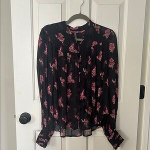 Anthropologie Black and Pink Floral Blouse